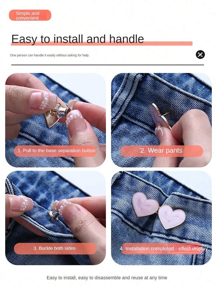 Detachable Heart pants clips